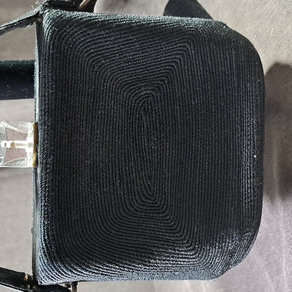 Antique Park Lane Creation By Capitol Leather Black Corde Pillbox Handbag  G- - Picture 4 of 16